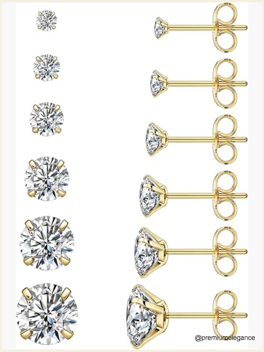 6 Pairs Hypoallergenic Cubic Zirconia Stud Earrings Set 316L Stainless Steel CZ